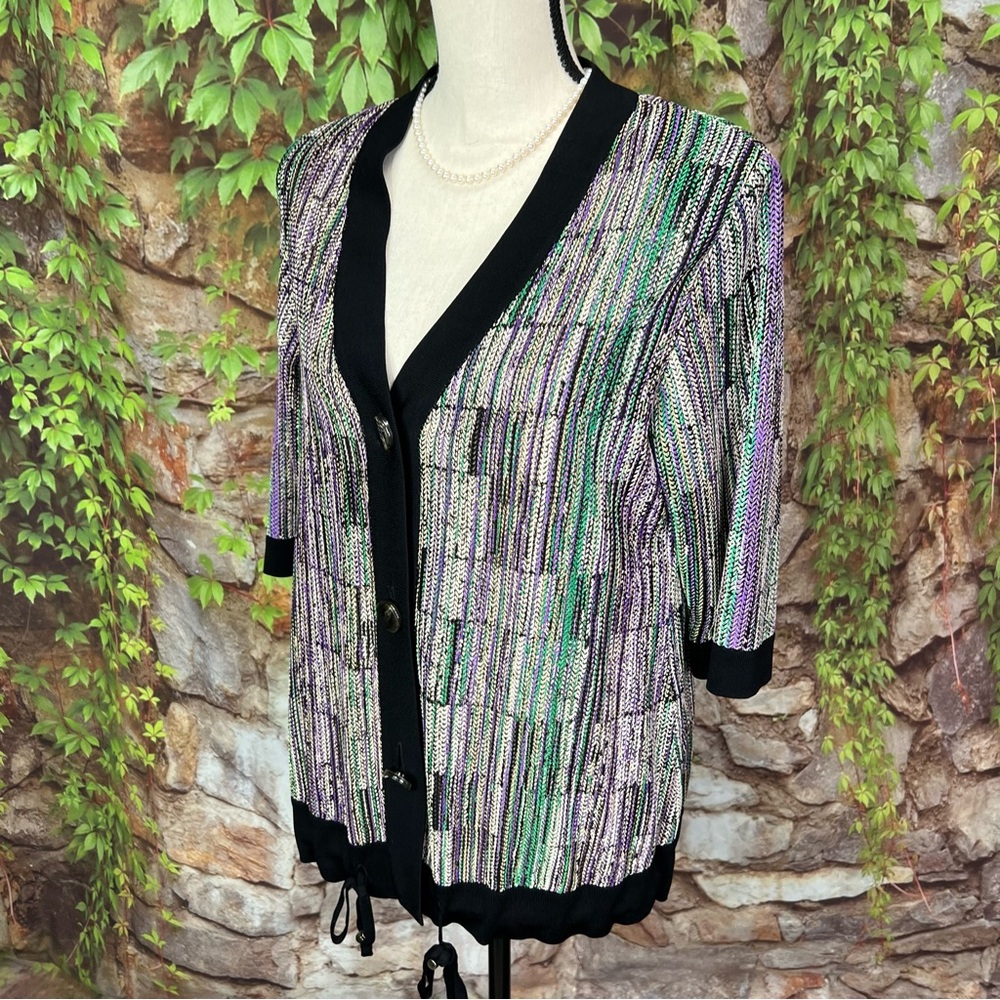 Misook Luxury Multicolor Button-Front Cardigan, S - image 4